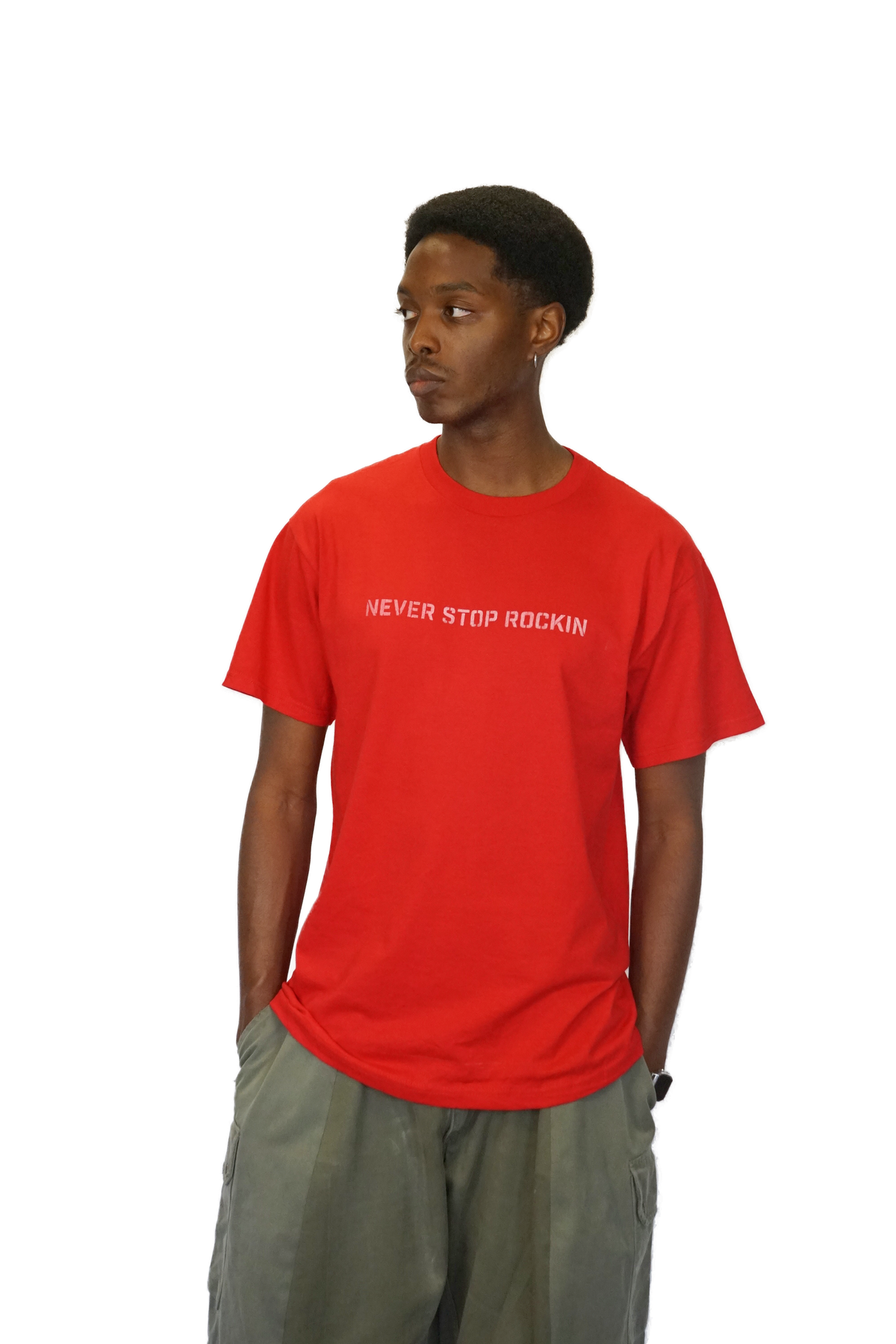 T-shirt Never Stop Rockin - Rouge - photo portee