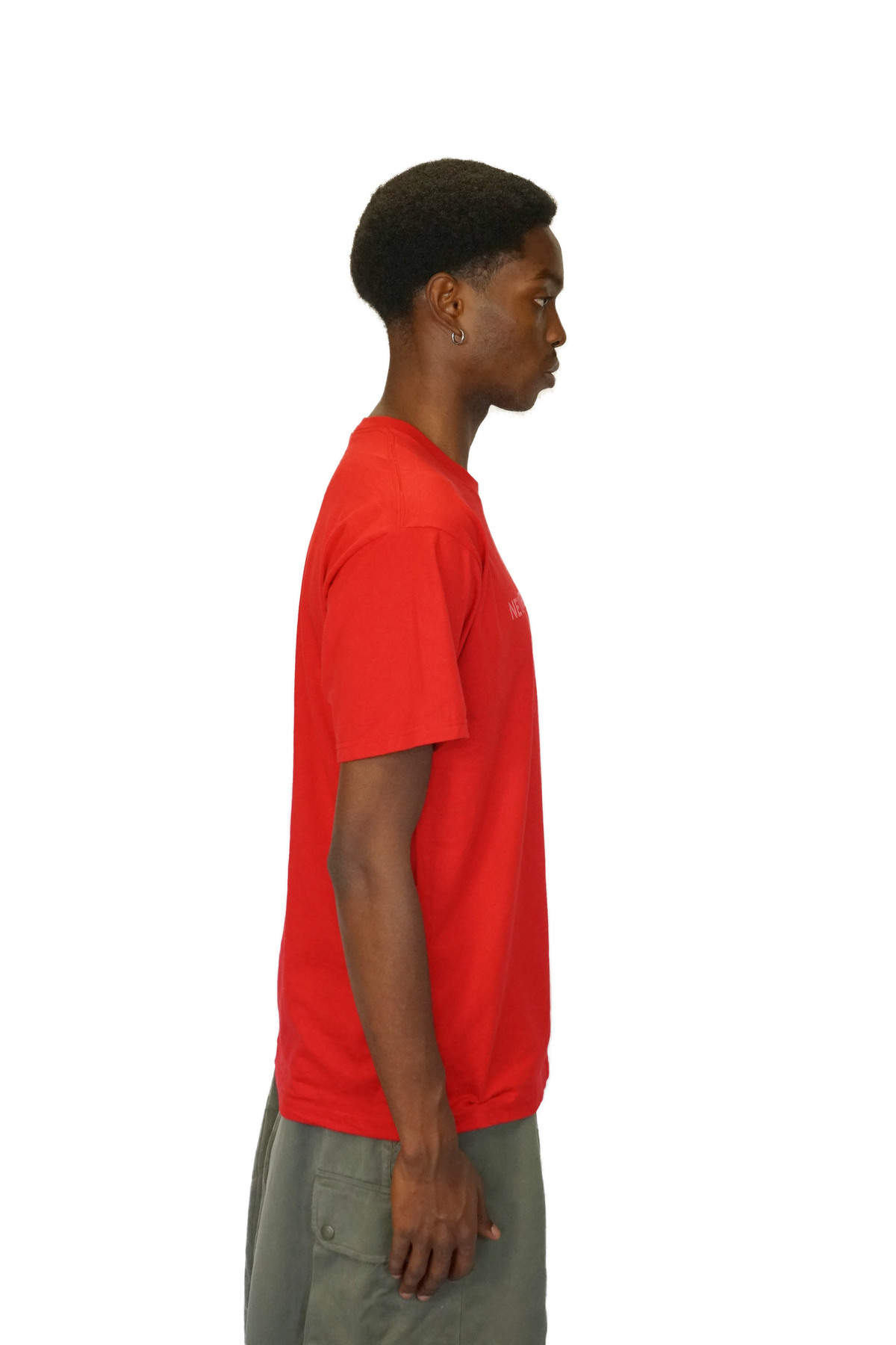 T-shirt Never Stop Rockin - Rouge - profil oppose mannequin reel DSC05465