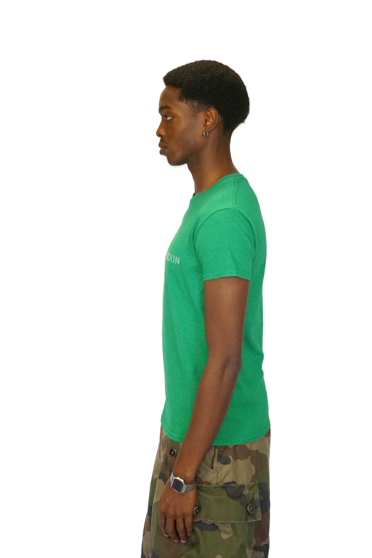 T-shirt Rockin - Vert Clair - profil oppose mannequin reel DSC05495