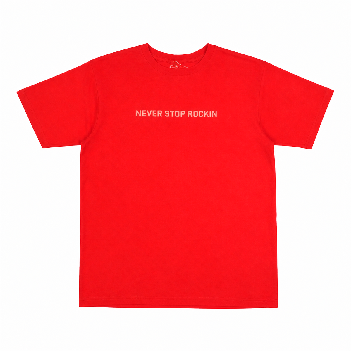 T-shirt Never Stop Rockin - Rouge - face - pièce vintage upcyclée Rockin Studio