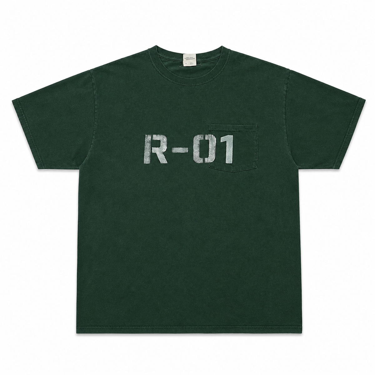 R-01 - T-shirt vert à poche - face propre sur fond blanc